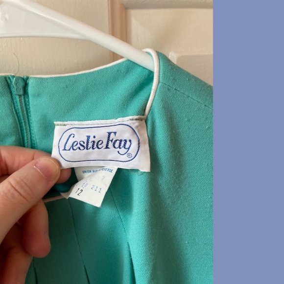 Vintage Leslie Fay Turquoise Tea Dress - Picture 7 of 10